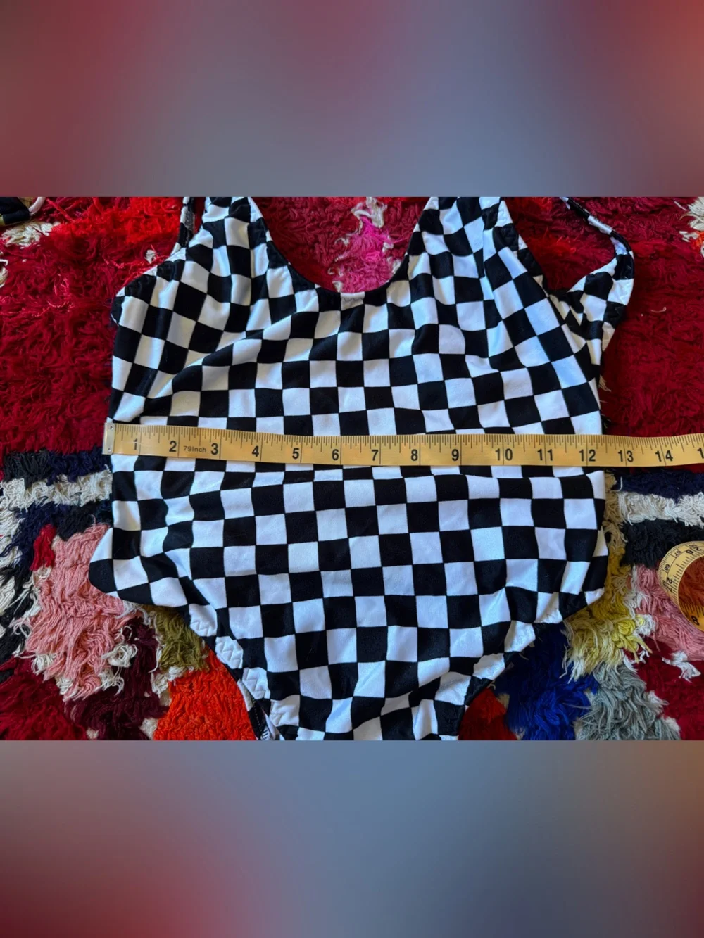 80s Vintage High Cut Checkerboard One Piece Sz M - Picture 6 of 8